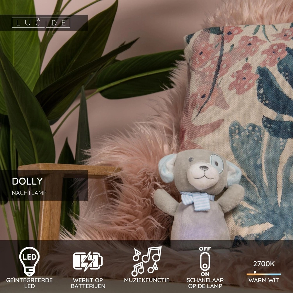 Night light Dolly Battery operated with music function - grey Lucide 5411212771469