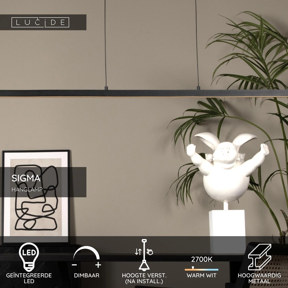 Sleek pendant lamp Sigma black 147.7cm Lucide 5411212234322