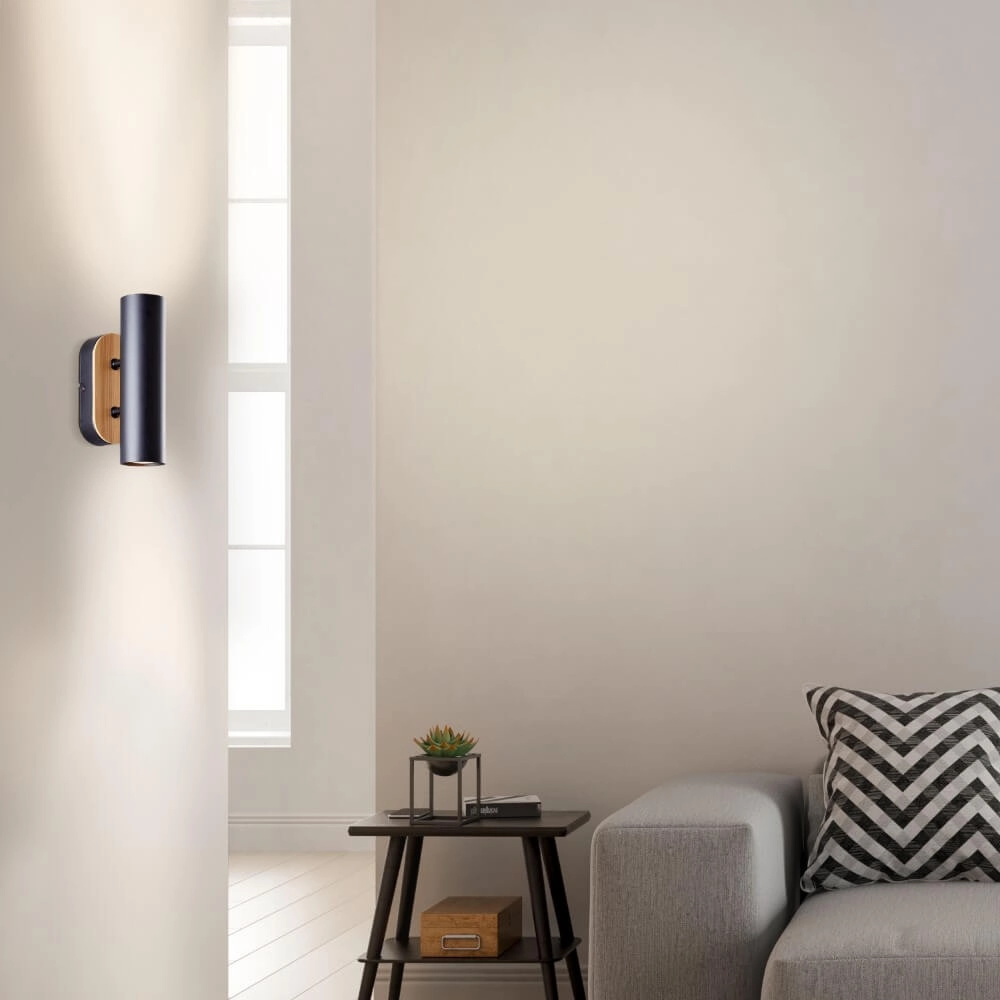 Wall lamp Niels black with wood Brilliant 4004353410628