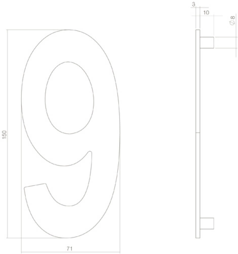 House number 9 Numbra 15cm brass tumbled Intersteel 8714186697351