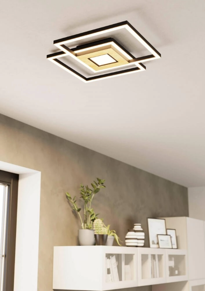 Led ceiling light Marinello black with wood Eglo 9008606327881