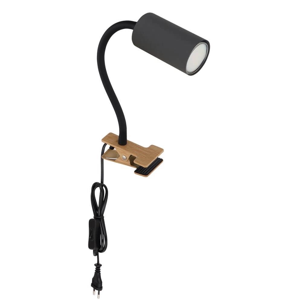 Black clamp lamp Robby with wood Globo 9007371436880