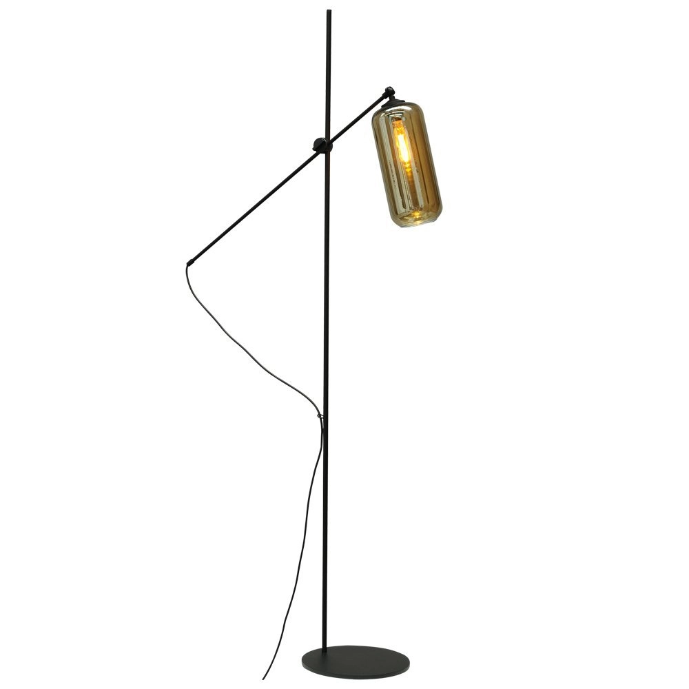 Adjustable floor lamp Quinto Smoke black with smoke cylinder glass