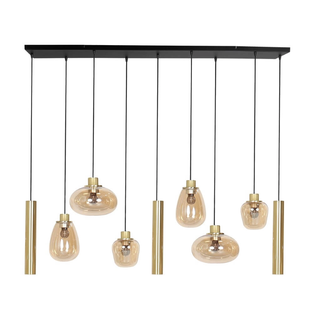 Dining table hanging lamp Reflexion gold with amber glass Steinhauer 8712746172966