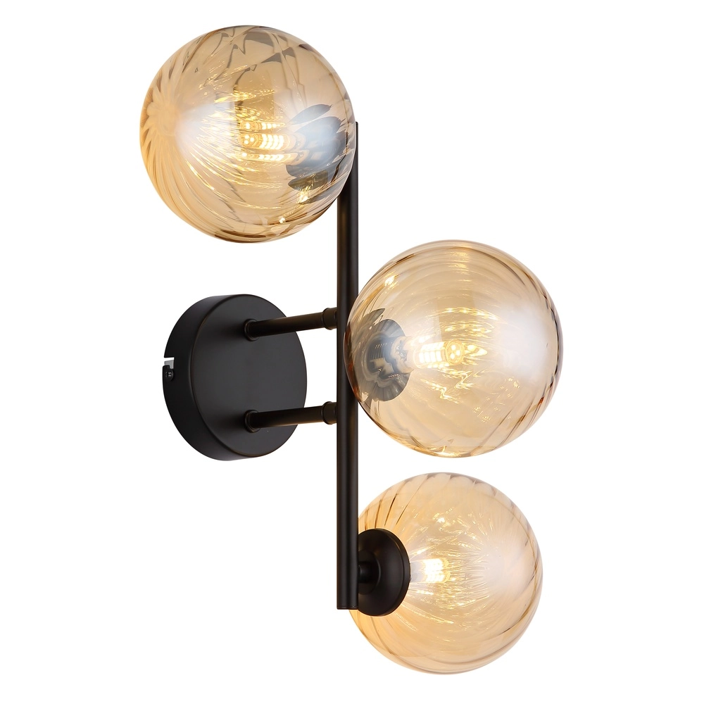 Black wall lamp Conor with amber glass