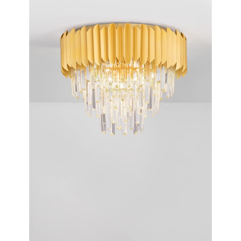 Ceiling lamp Magnolia gold and crystal Ø 50cm