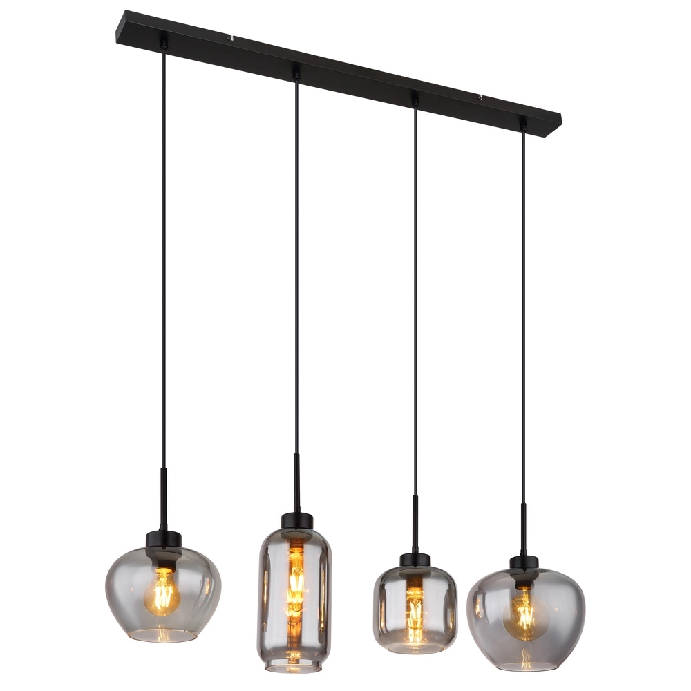 4-light pendant lamp Matt black with smoke glass