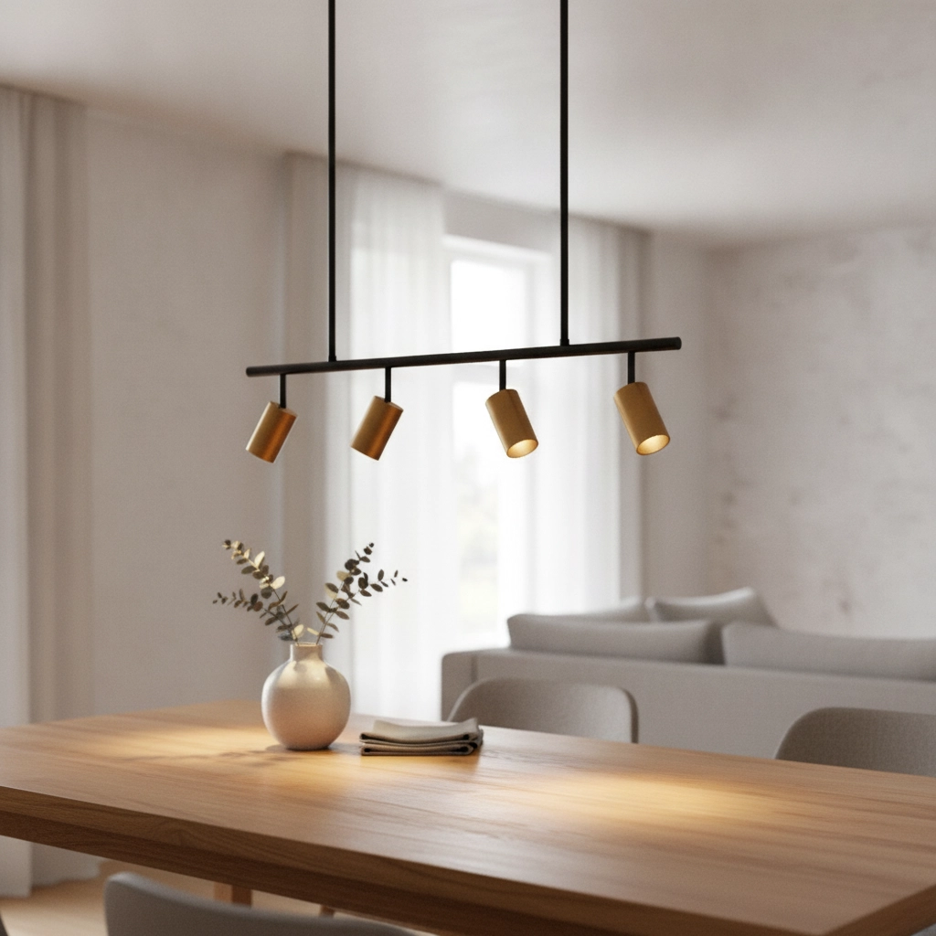 Pendant lamp Pogno 4-light black with gold straight
