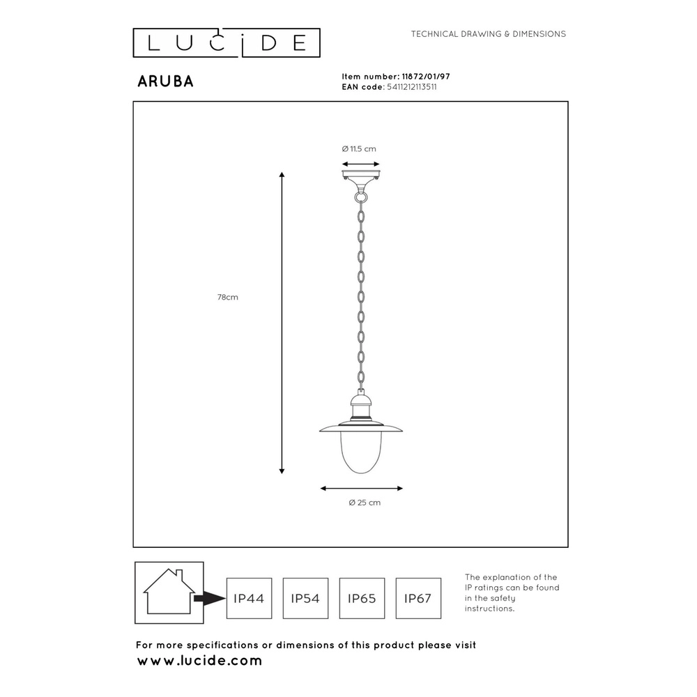 Country Pendant Lamp Aruba rust brown Ø 25cm IP44 Lucide 5411212113511