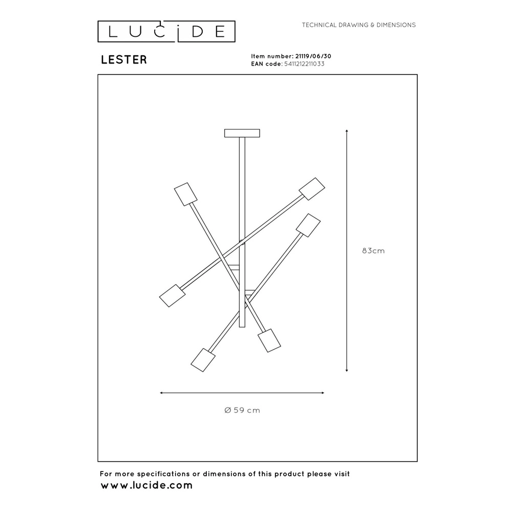 Ceiling lamp Lester black 6-lights Lucide 5411212211033
