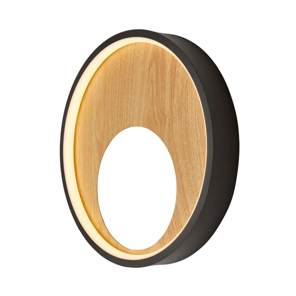 Wall lamp Curio black with wood Searchlight 5053423246437