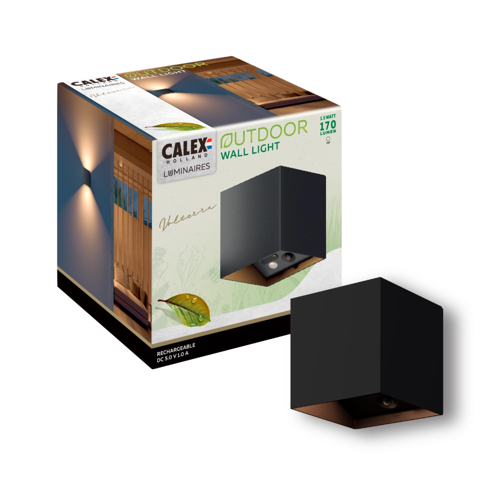 Up & downlighter Volterra black USB-C rechargeable Circle 8712879162032
