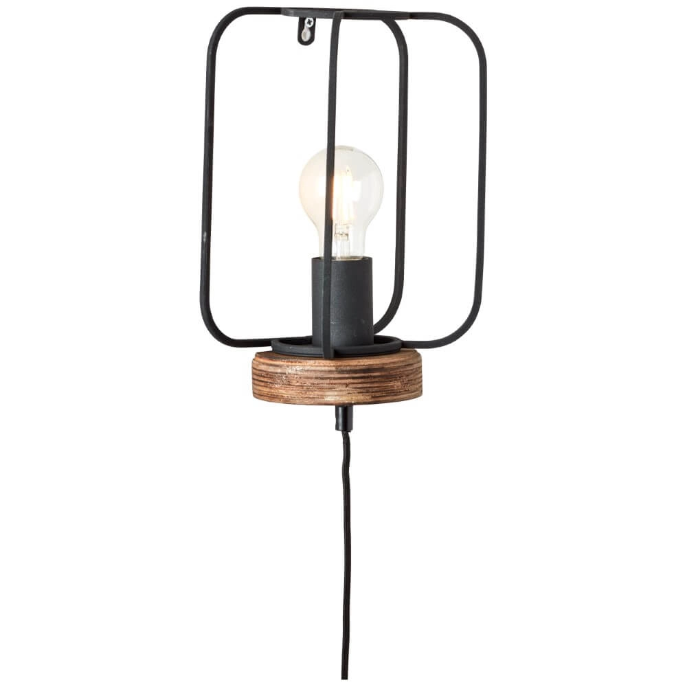 Wall lamp Tosh black with wood brown