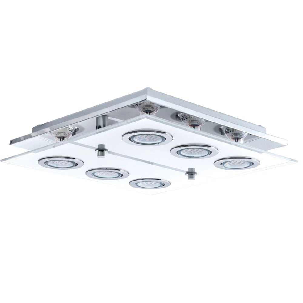 LED flush ceiling light Cabo Square 6x3w - 3000K - 34cm chrome