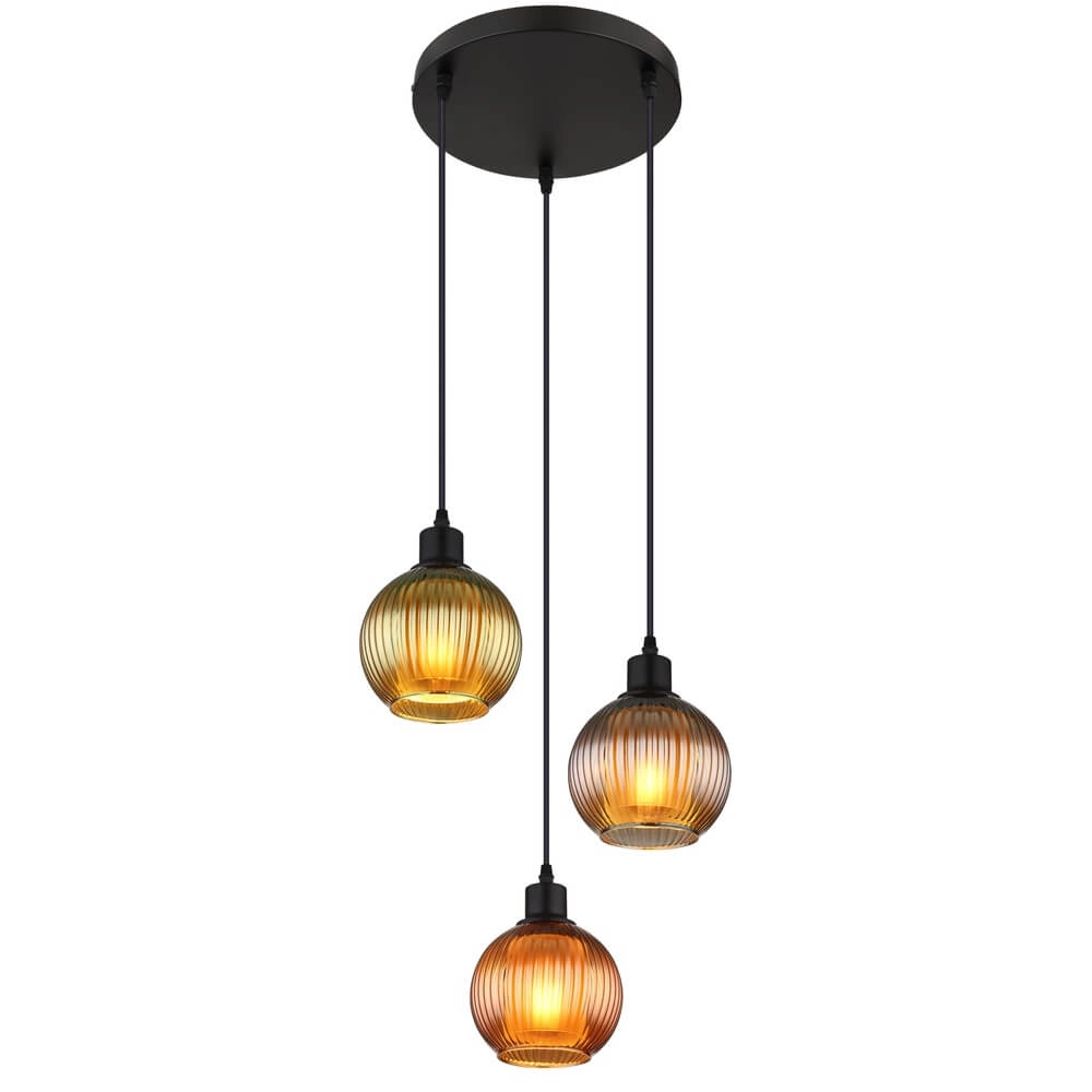 Round pendant lamp Zumba coloured glass 3-light Ø 36cm