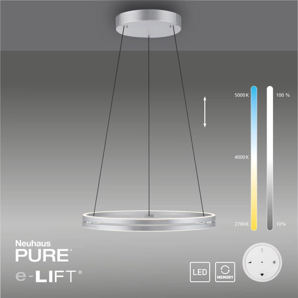 Sleek hanging lamp Pure E-Loop aluminum Ø 70cm Paul Neuhaus 4012248372302