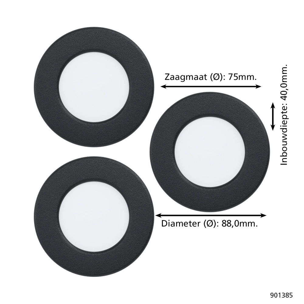 3x Recessed spotlight Fueva 6 round - black - Ø 8,8cm Eglo 9008606330669
