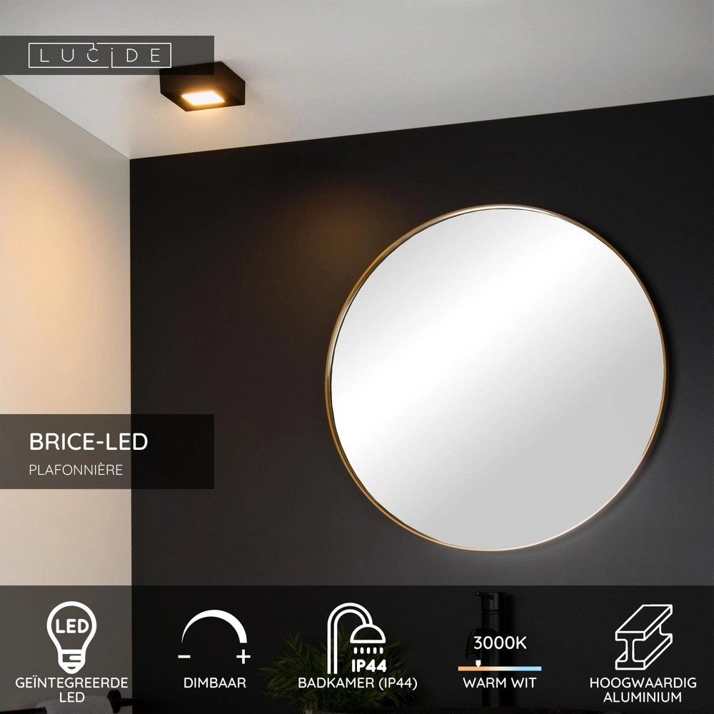 Ceiling light Brice-Led 10.8cm square IP44 black Lucide 5411212281241