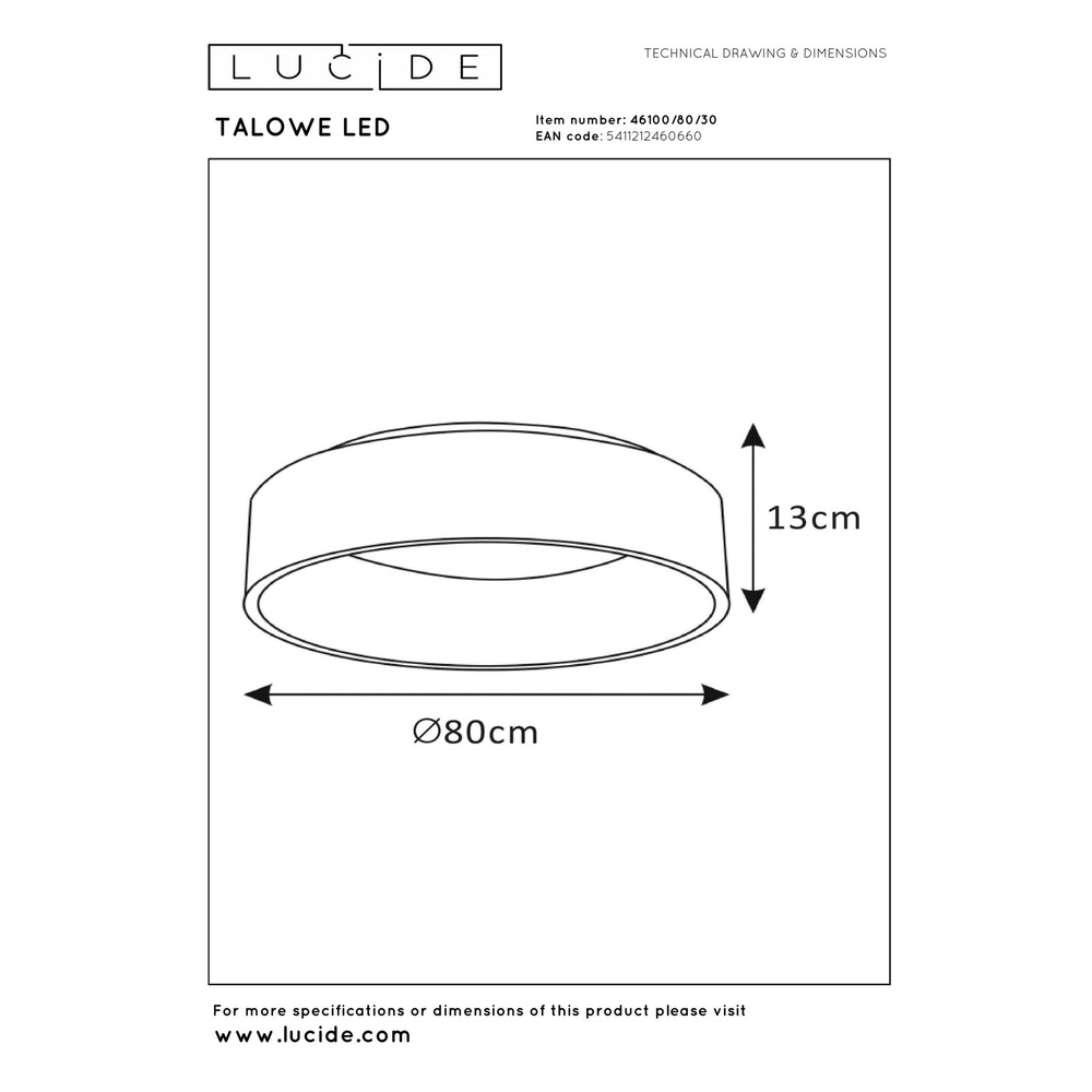 Ceiling light Talowe Led Ø 80cm black Lucide 5411212460660
