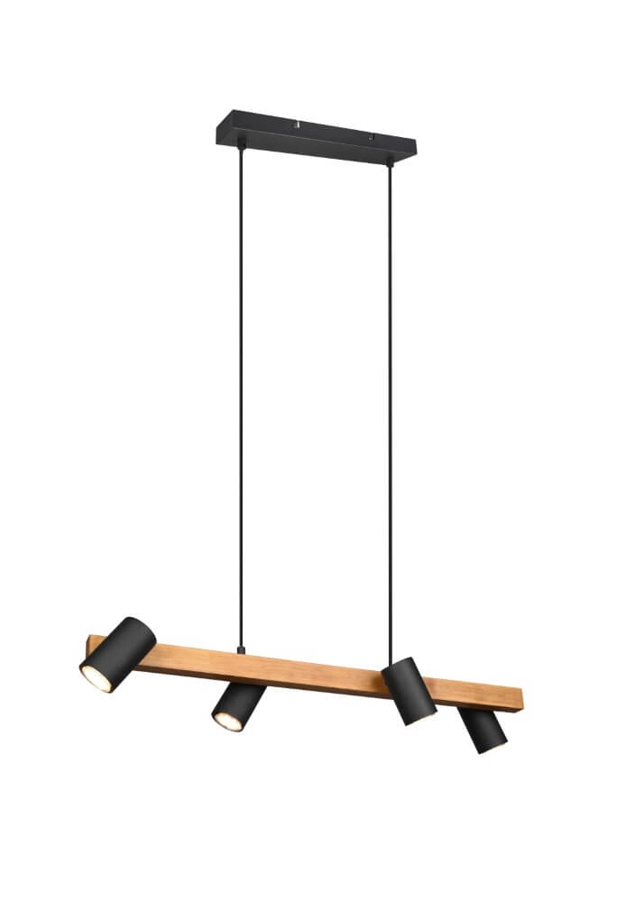 Adjustable hanging lamp Marley Black with wood