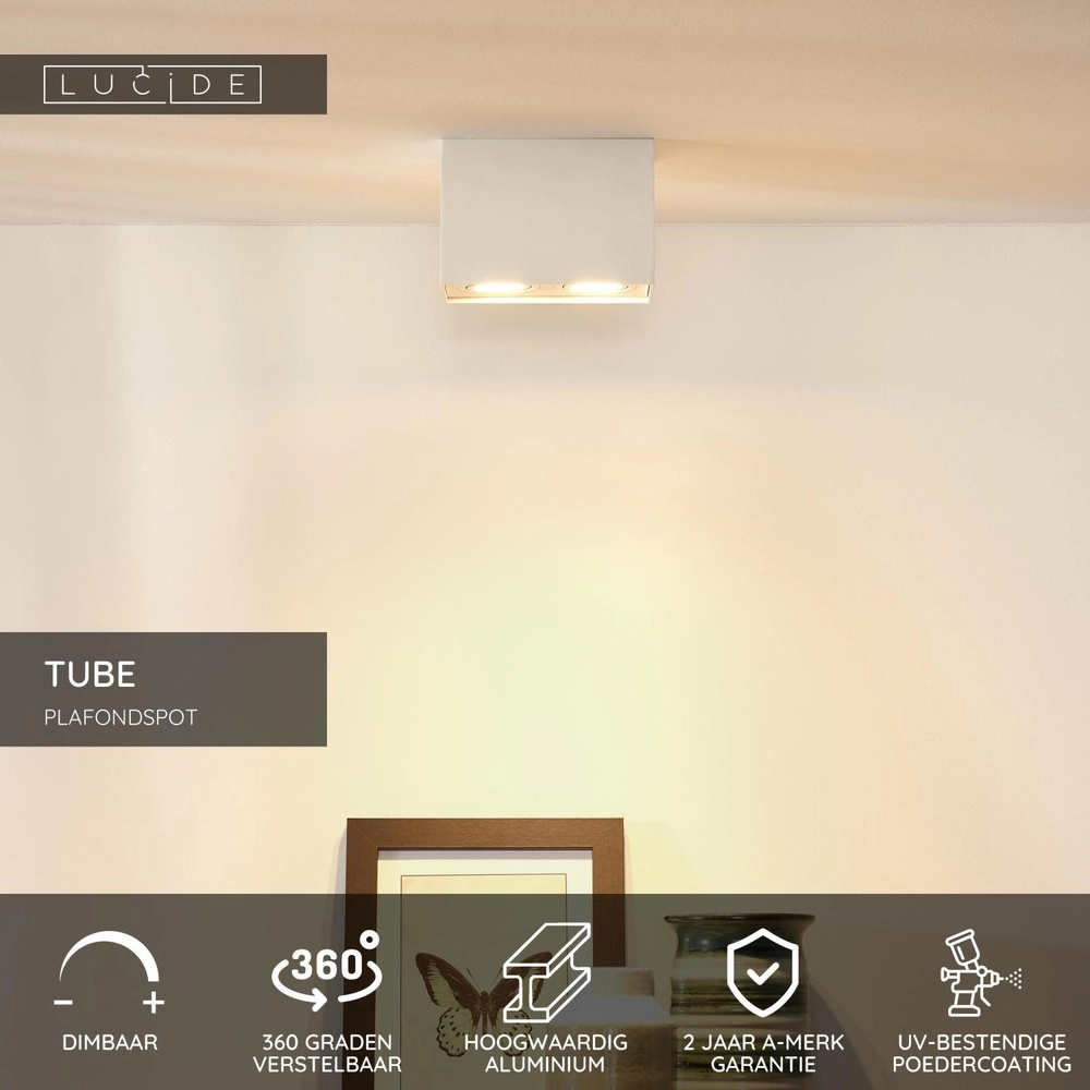 Surface-mounted ceiling spot Tube rectangle white Lucide 5411212220950