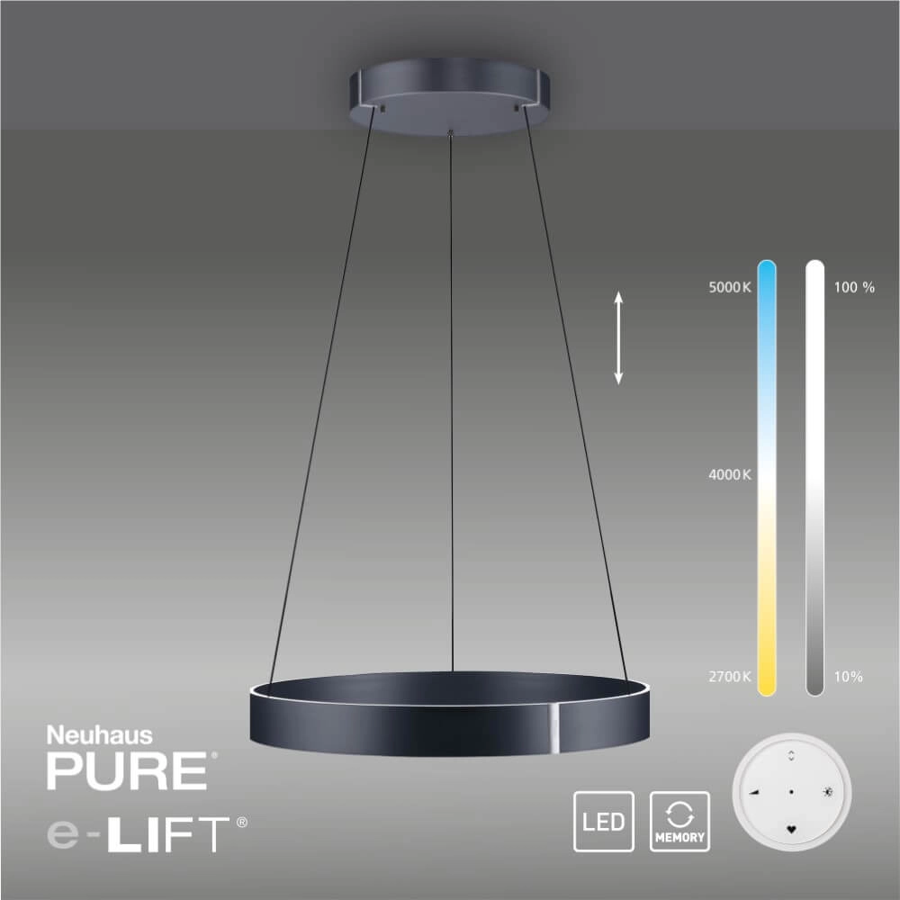 Round hanging lamp Pure E-Clipse gray Ø 70cm Paul Neuhaus 4012248372340