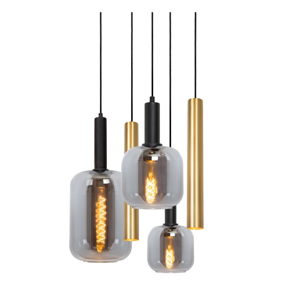4-light pendant lamp Joanet Ø 65cm gold with smoke glass Lucide 5411212452924
