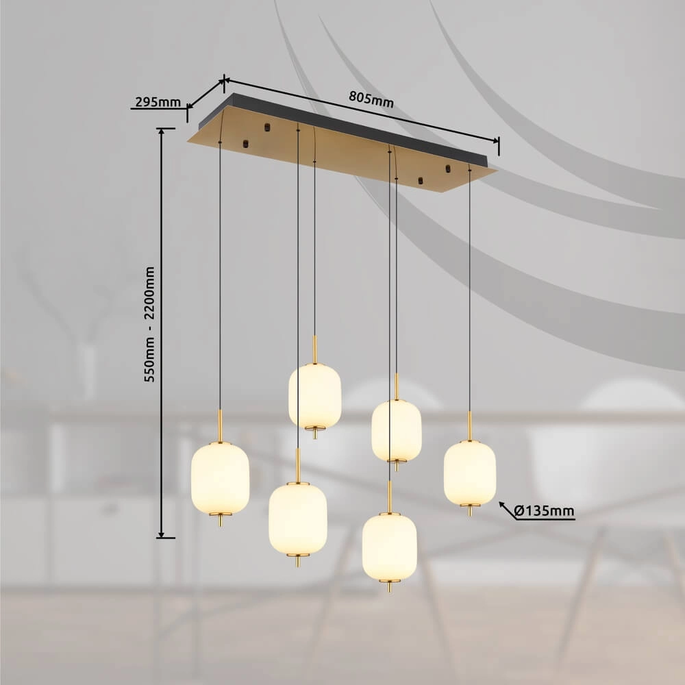 Golden pendant lamp Ewald 6-light white glass Globo 9007371452583