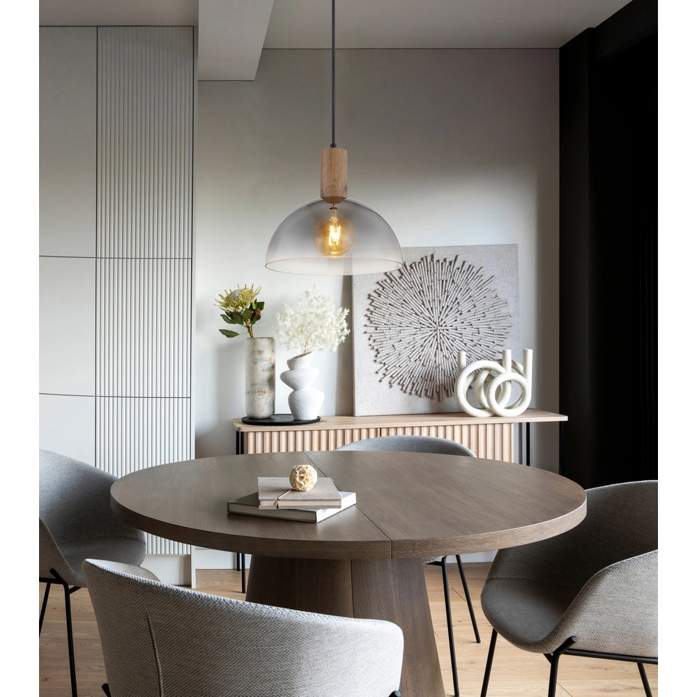 Country Pendant Lamp Romy black with wood Globo 9007371580354