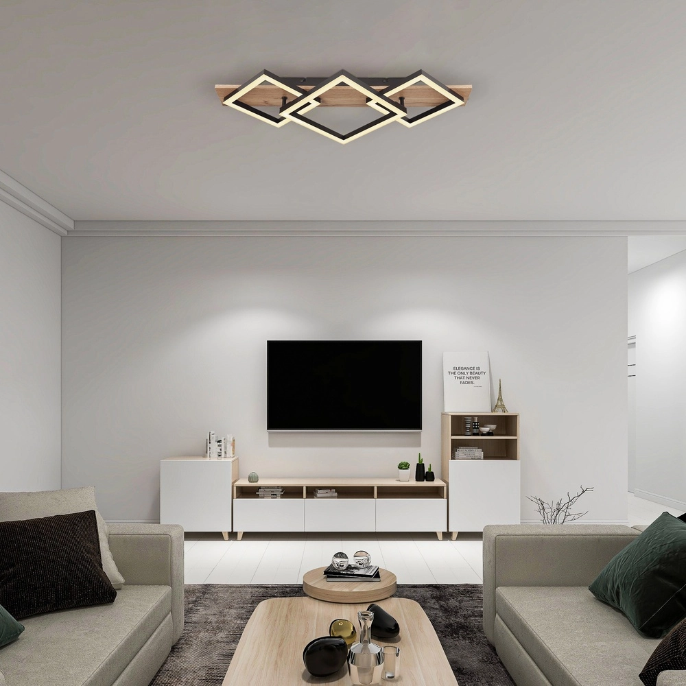 Ceiling lamp Beatrix 61cm squares black with wood Globo 9007371445394