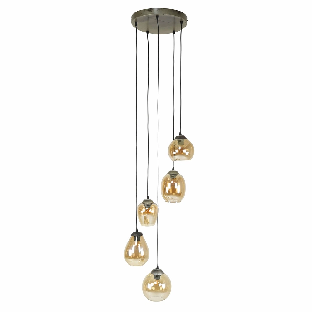 Dining table pendant lamp Mix 5x E27 - Ø 43cm - amber glass Lyora 8716803512283