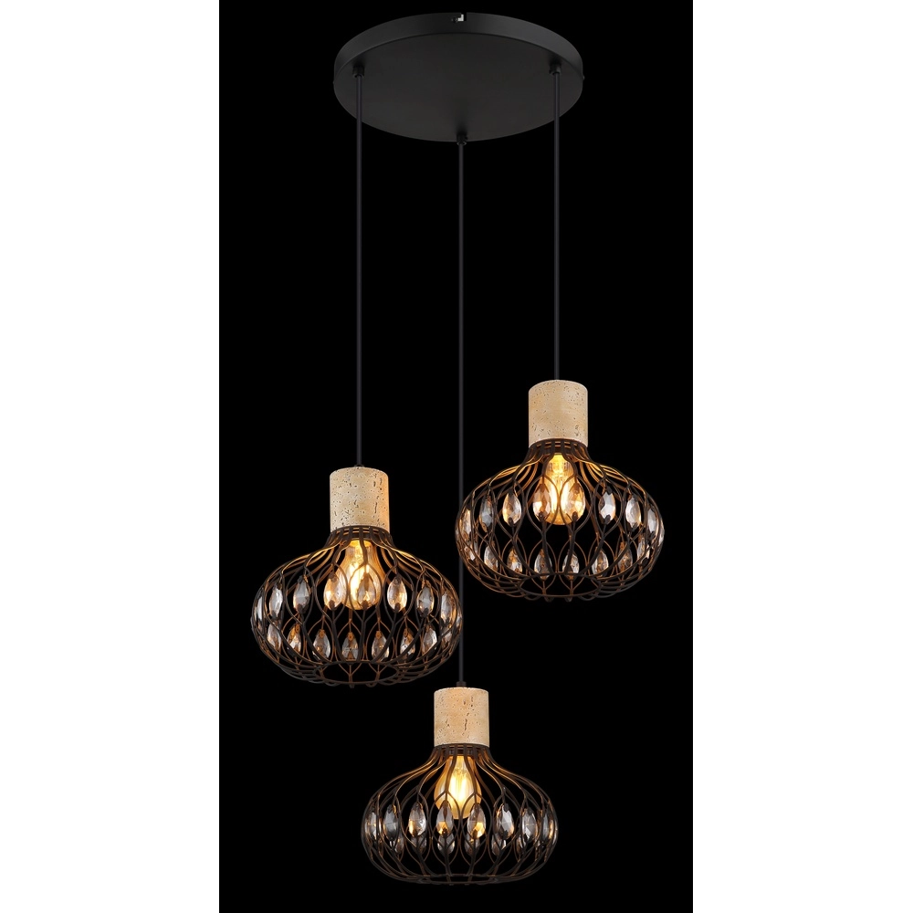 3-light pendant lamp Dorthy Country Black Globo 9007371569069
