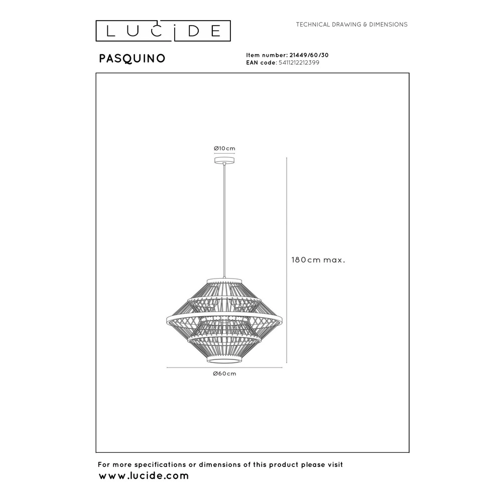 Black pendant lamp Pasquino Ø 60cm Lucide 5411212212399