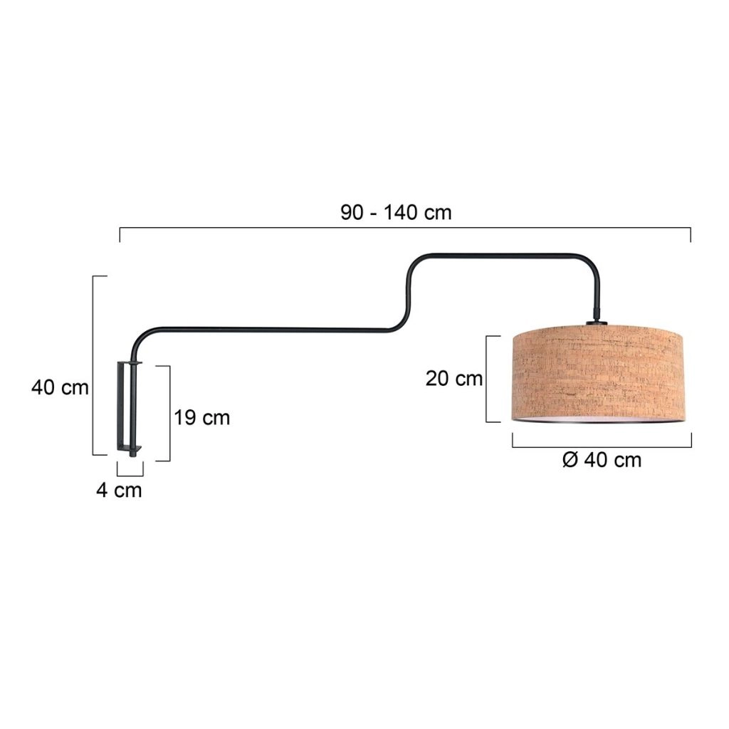 Black wall lamp Bloeba with cork cap Ø40cm Steinhauer 8712746180510
