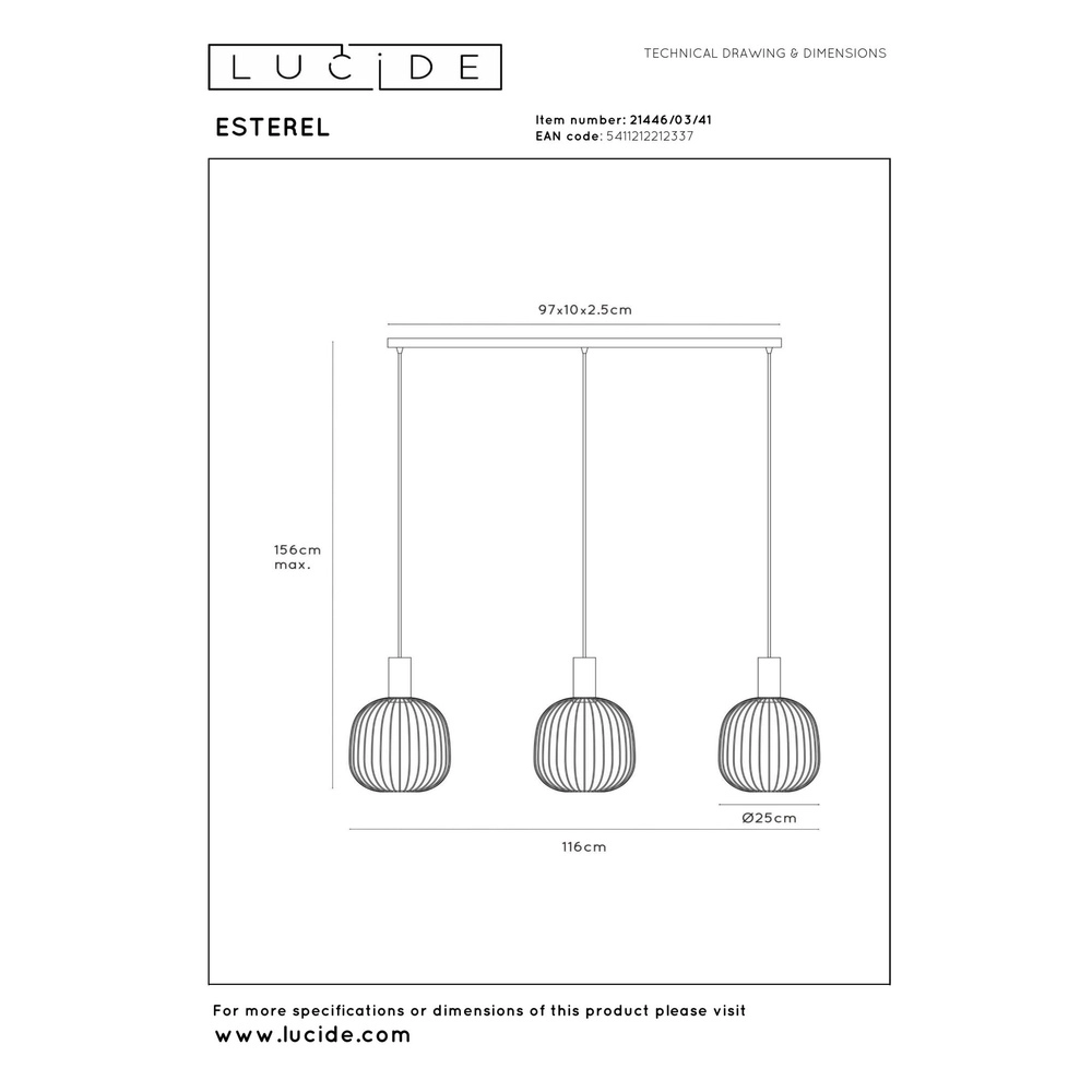 3-light pendant lamp Esterel sand brown mini GU10 Lucide 5411212212337