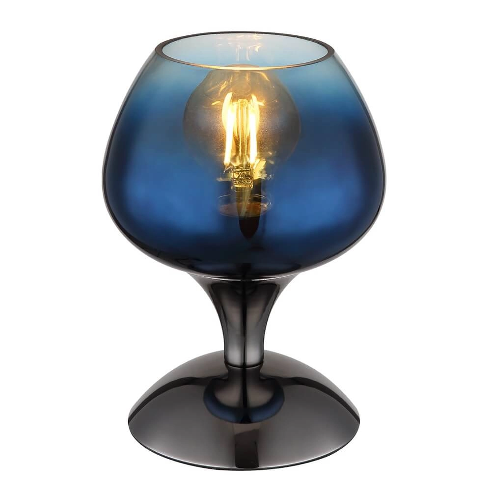 Gunmetal table lamp Maxy with blue glass Ø 15cm