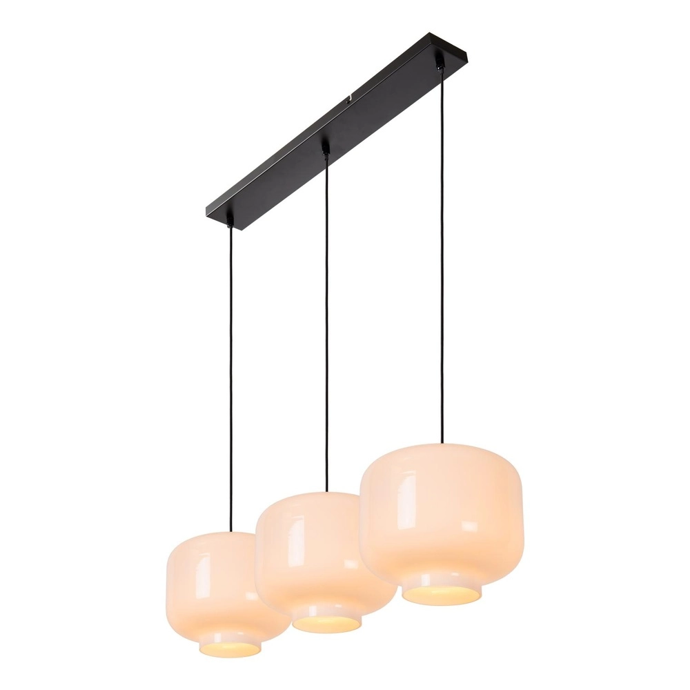 Hanging lamp straight Medine 3-light black with opal Lucide 5411212461001