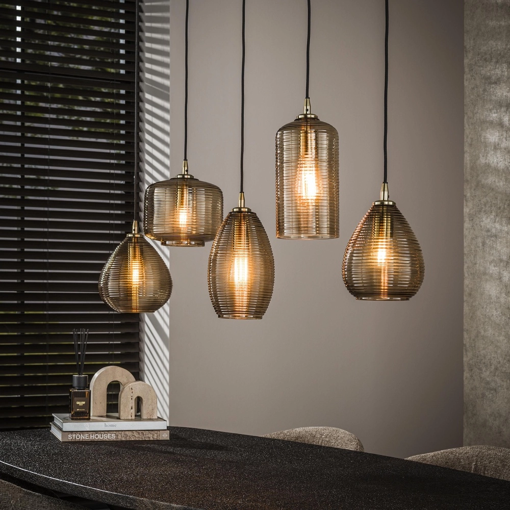 Dining room pendant lamp Stripe 5-light - ribbed glass