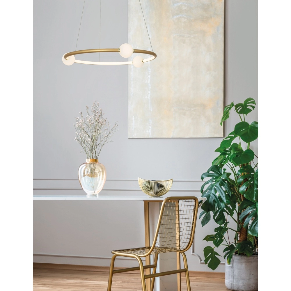 Pendant lamp Celia Gold with white round horizontal Lyora 5212017429322