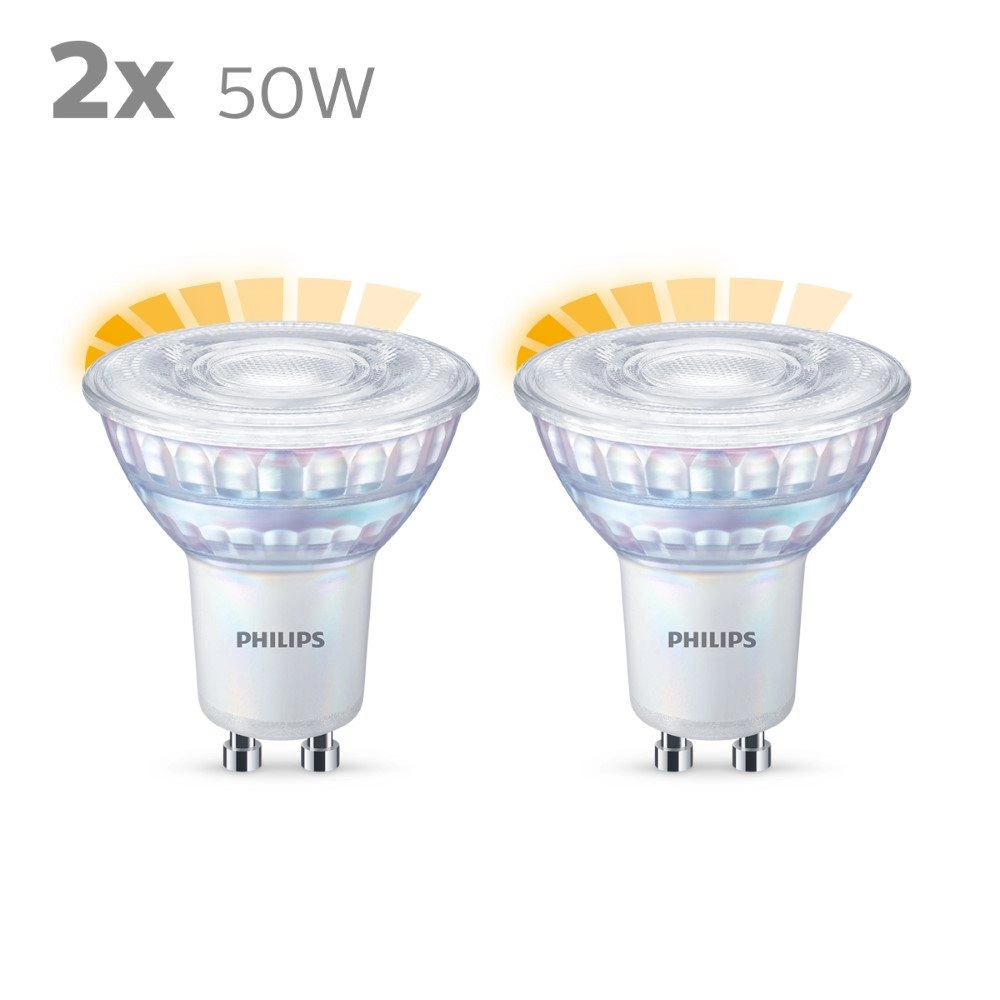 3,8W - GU10 - 2200-2700K - 345 lumen set with 2pcs Philips 8718699776435