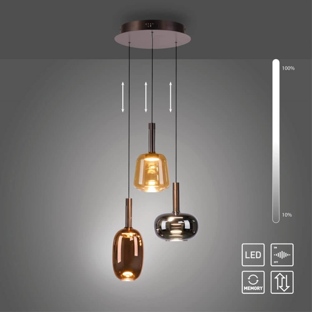Cheerful hanging lamp Irides 3-light round Paul Neuhaus 4012248385845