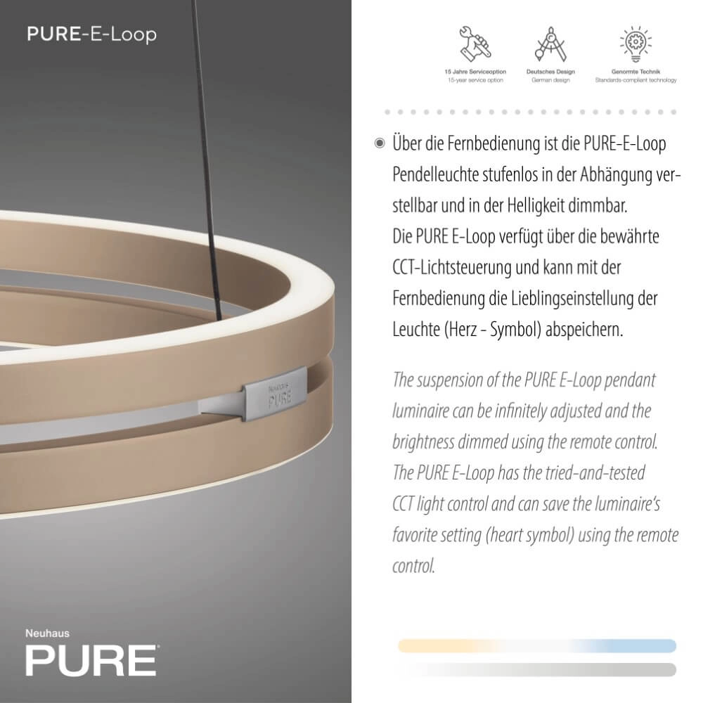 Sleek hanging lamp Pure E-Loop brass Paul Neuhaus 4012248372265