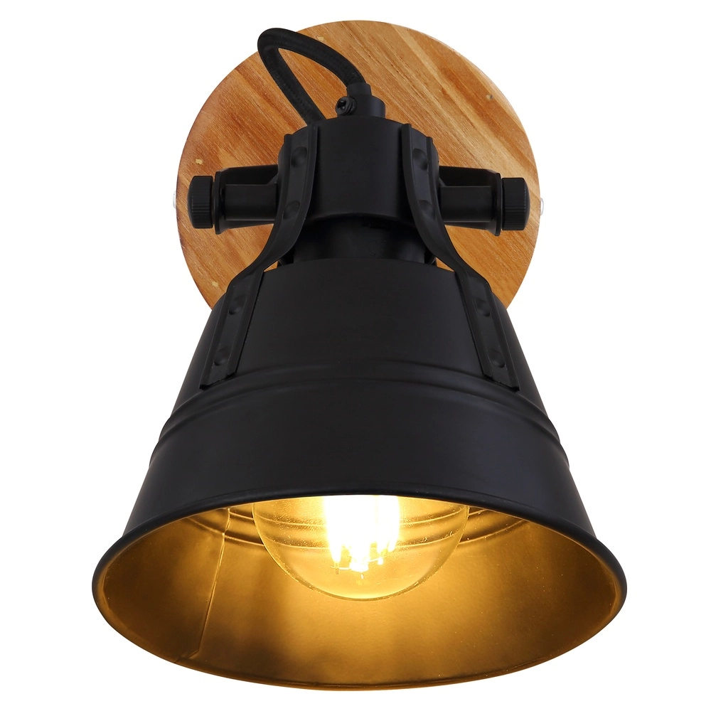 Country wall lamp Günther black with wood Globo 9007371413720