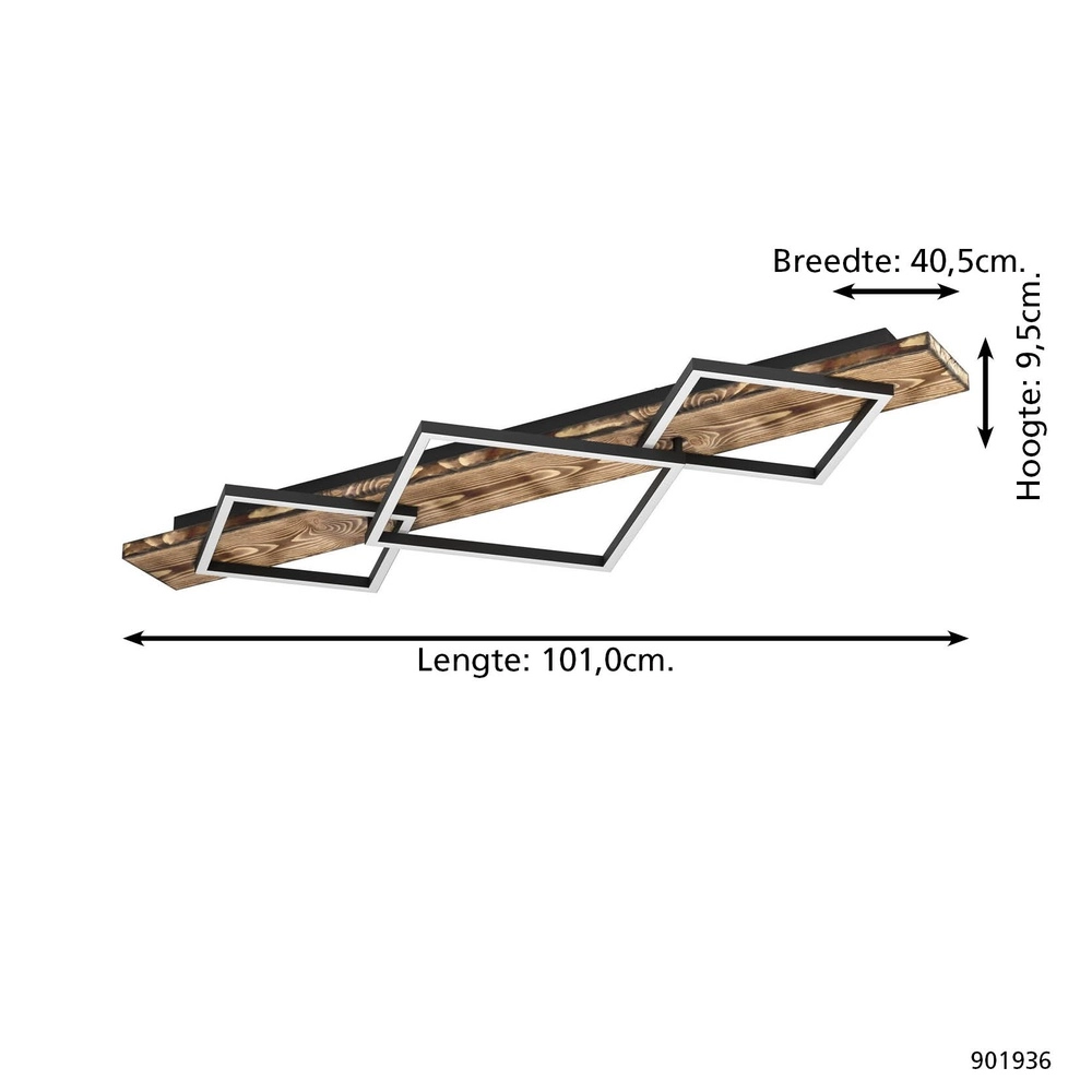 Ceiling lamp Boyal black with dark wood Eglo 9008606351961