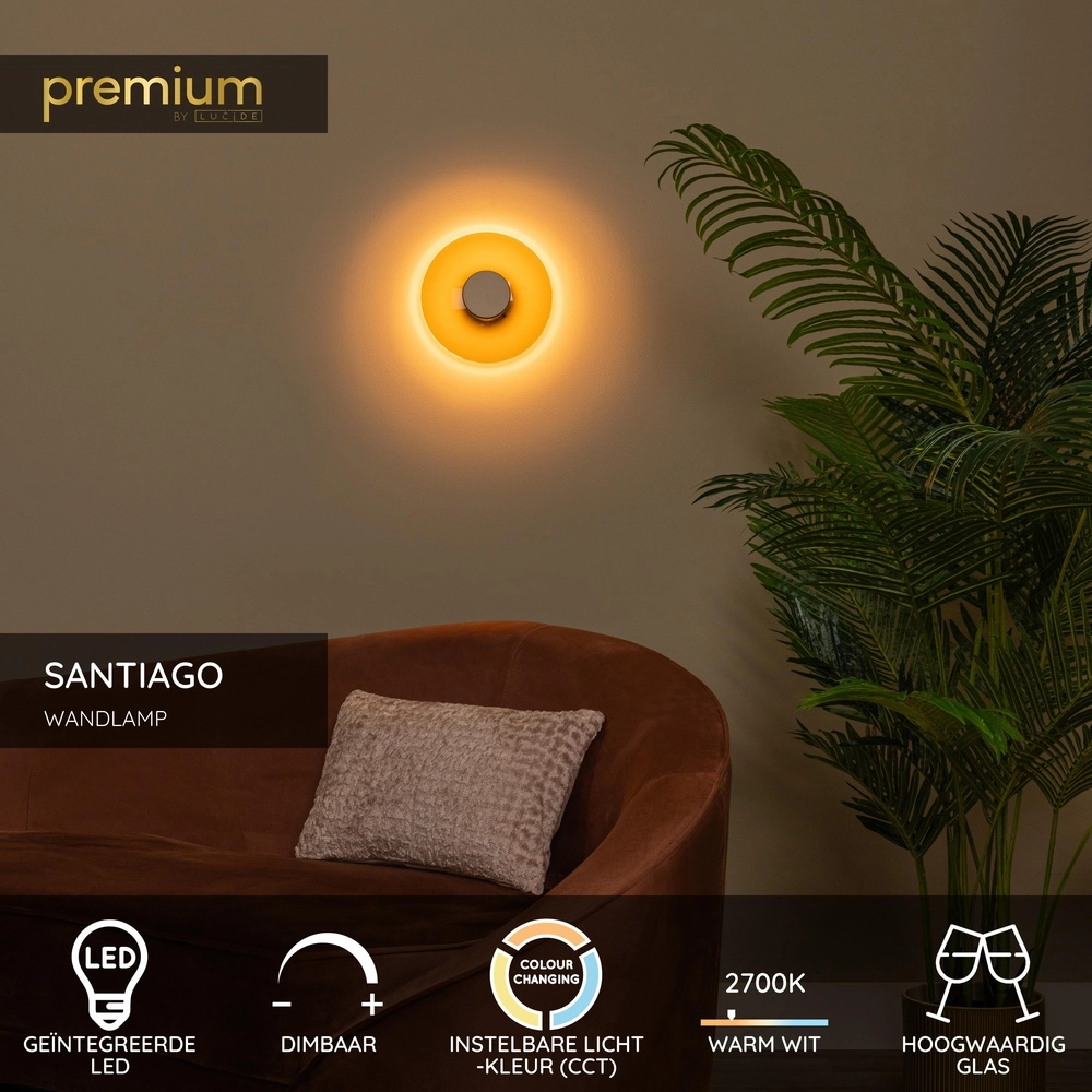 Led wall lamp Santiago Ø 23cm - champagne with amber glass Premium by Lucide 5411212221896