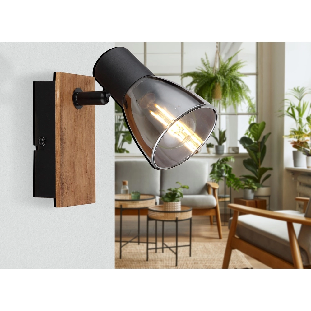 Wall lamp Claude black with wood Globo 9007371440207