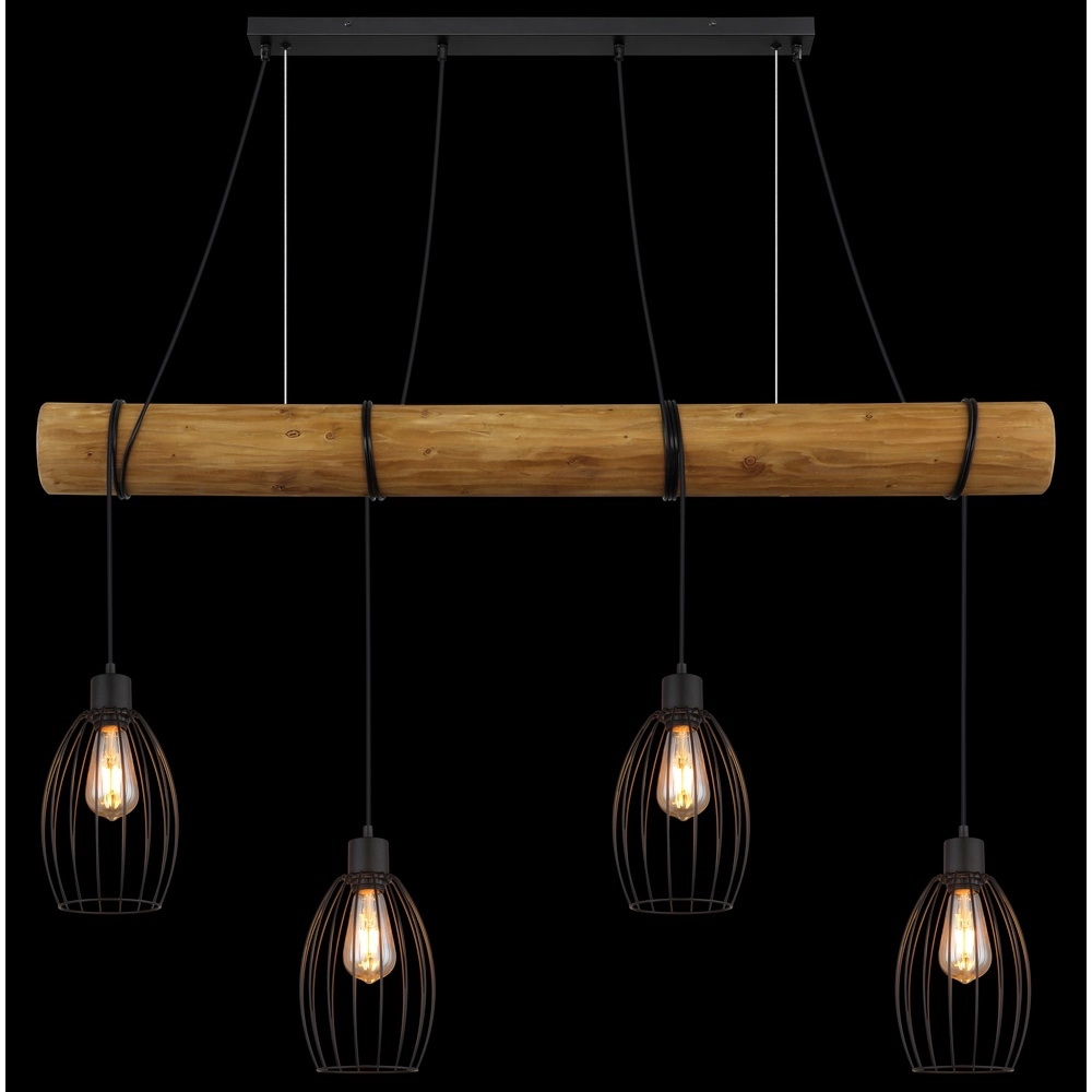 Country Pendant Lamp Berti 4-light wood with black Globo 9007371583591
