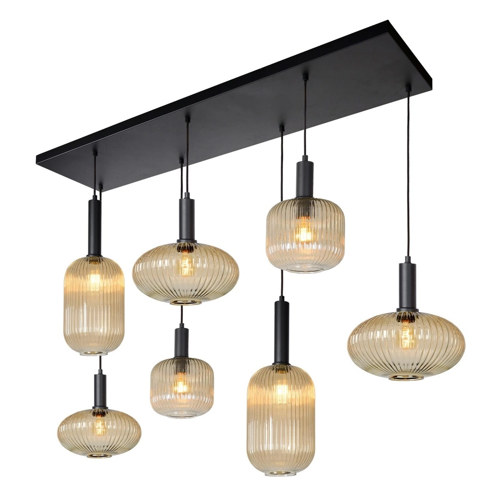 Pendant lamp Maloto 7-lights with amber glass Lucide 5411212451569