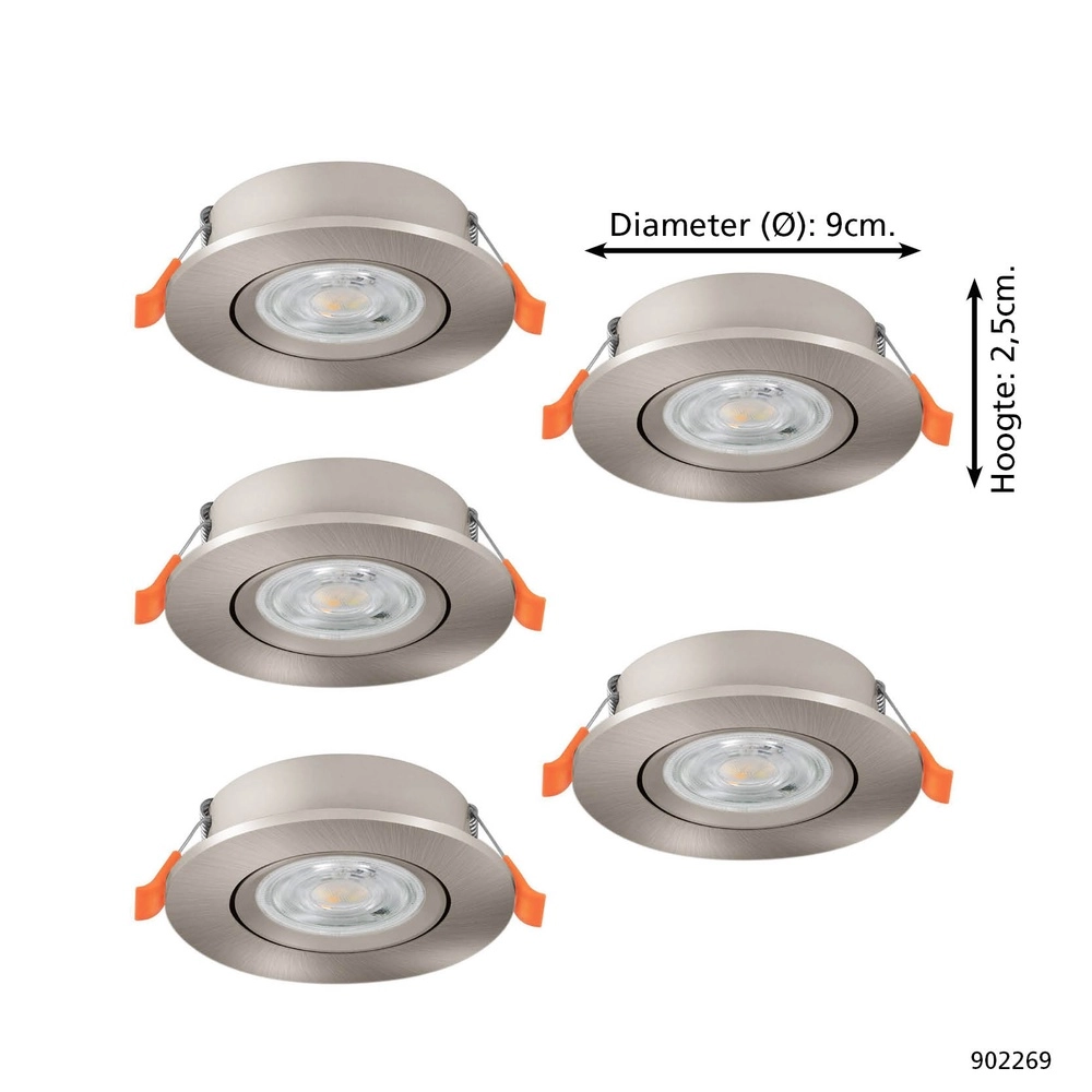 Set of 5 recessed spotlights Barranco nickel Ø 9cm - 3-step CCT Eglo 9008606359479