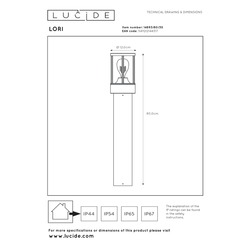 Floor garden lamp Lori with sensor anthracite Lucide 5411212144317